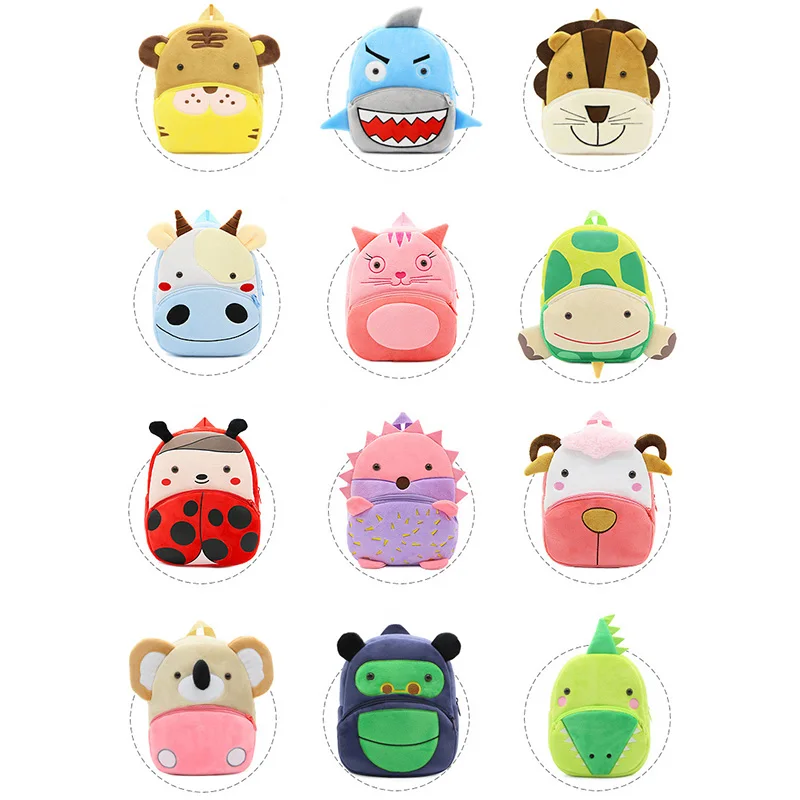 Wholesale Cute 3D Print Velvet Cartoon Animal Baby Boy Kids Children School Backpack Bag For Girls