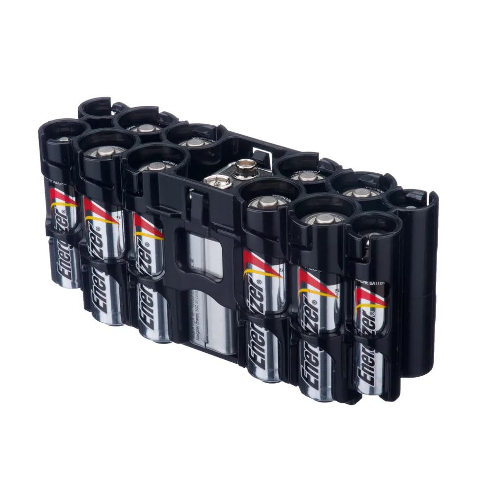 Slim Line A9 Pack Caddy-Black by Storacell Battery Holder Compact Easy Dispenses Batteries Caddy with One Hand Safety