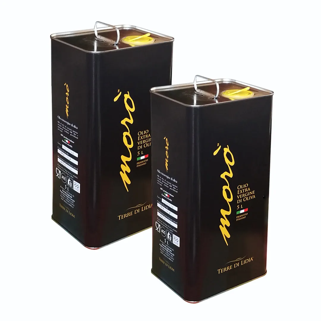 Pure Italian Extra Virgin Olive Oil Moro Terre di Lidia Cultivar Ogliarola edible 2 Units Tin 5L