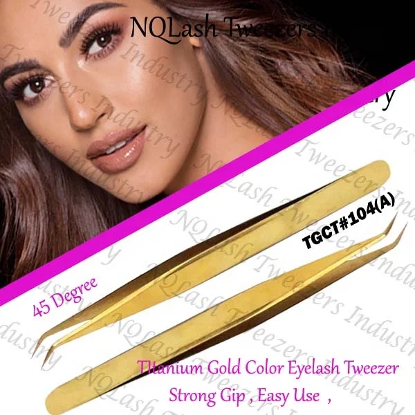 Eyelash Tweezers Russian Volume Extension Tweezers  High Quality Titanium Gold Color  Stainless Steel Private label NQLASH