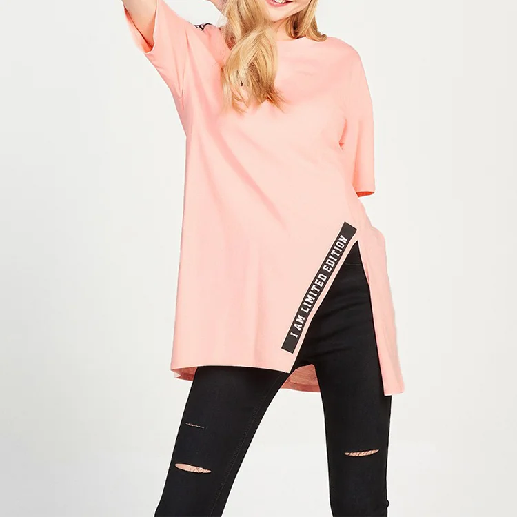 
Cheap Price Women Pink Oversized Jersey Design Your Own Custom Longline Cutting T shirts 