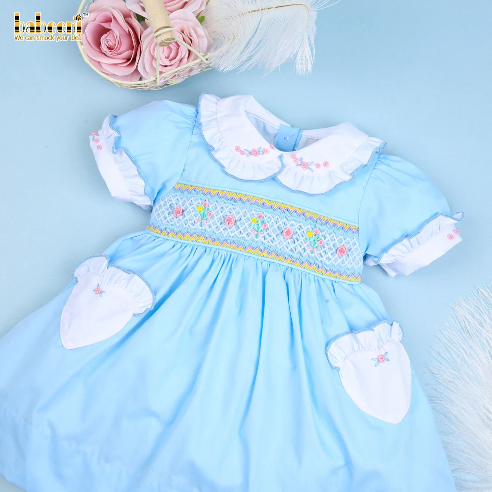 Rbrooch OEM ODM Kids Smocked Dresses Wholesale Manufacturer - BB2512 Brooch with White Floral Geometric 3D Children Summer Short