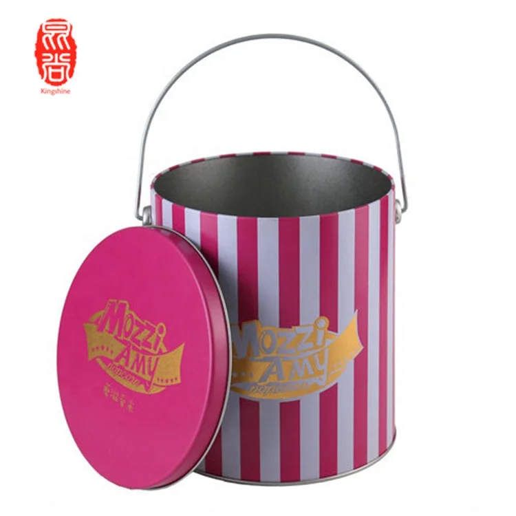 
 Оптовая продажа с завода, круглый металлический бак для попкорна с крышкой и металлической ручкой  