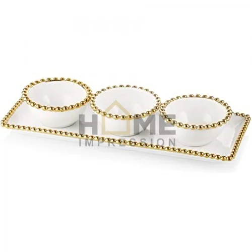 3 отсека бело-золотой оставляет края крышки интересный яркий поднос Ename бисерной вышивкой Роскошные кривой лоток