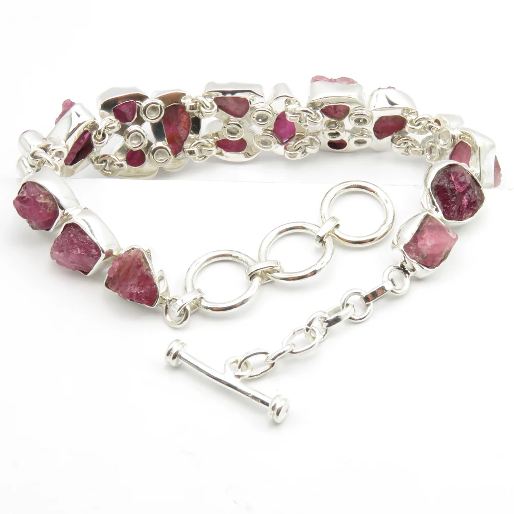 
925 solid Silver authentic tourmaline & garnet bracelet 8.1 inches width 15 mm gift for fiance 