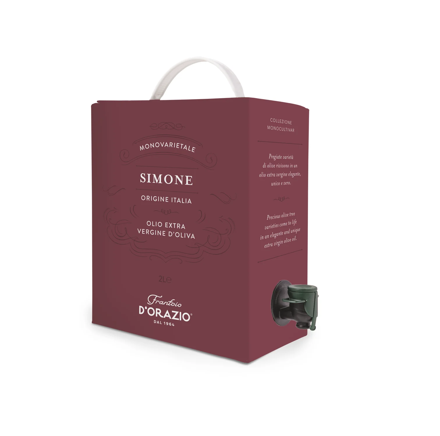 Very best quality monovarietal extra virgin olive oil SIMONE 2 L bag in box from Italy