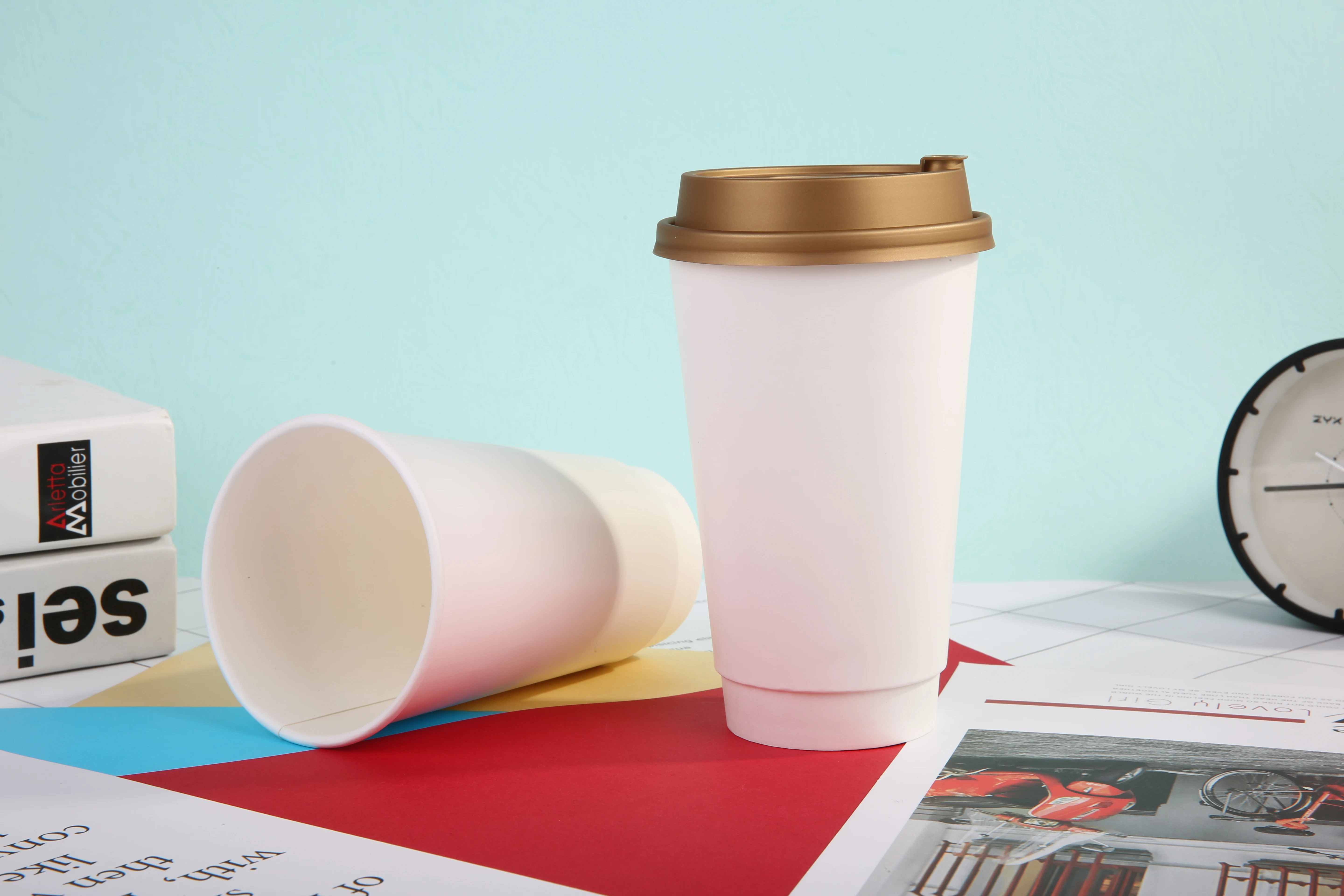 8Loz 10oz 12oz 16oz 20oz and 22oz aqueous paper cup wholesale customized double wall Coffee Paper Cups With Lids