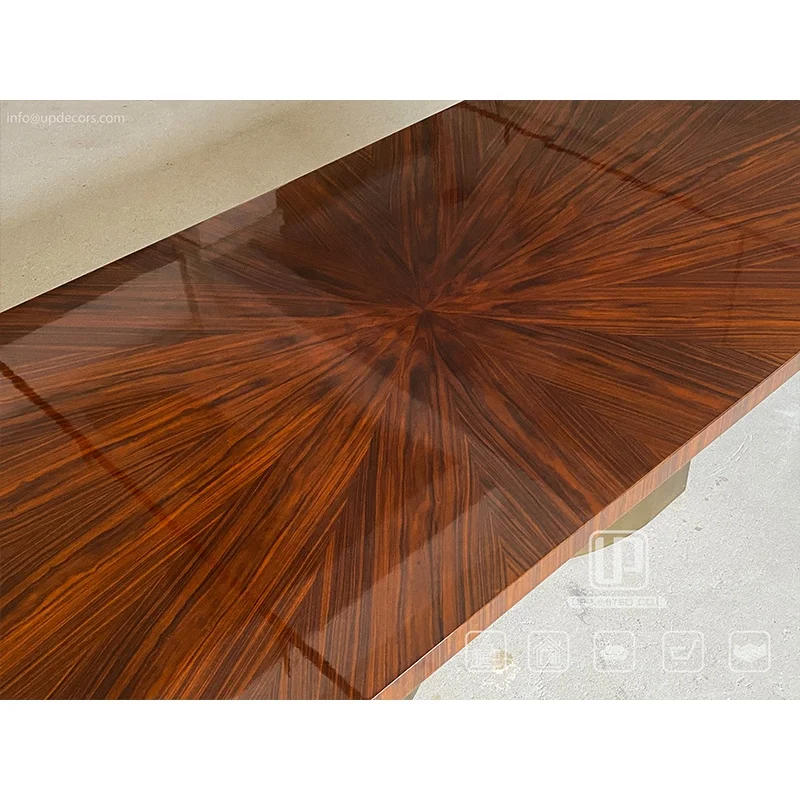 Exclusive Design Customized  Antique Dining Table  Stainless Steel Luxury Bronze Base Wooden Top Dining Tables