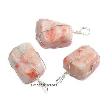 Оптовая продажа, подвески из натурального солнцезащитного камня: Подвеска из драгоценного камня в виде проволоки, купить из неба, агата, экспорт