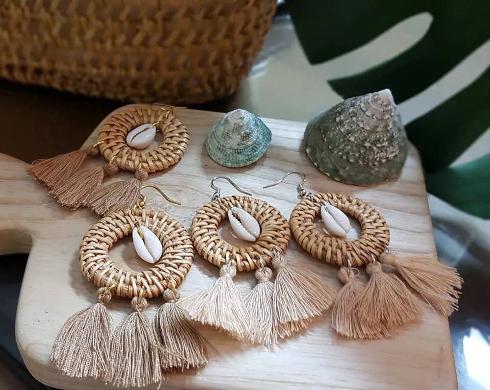 Best selling hand woven rattan earrings from Vietnam