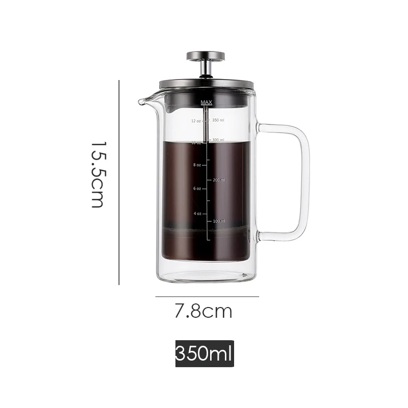 Hot Sale Colored Borosilicate Glass French Press Coffee Maker Tea Press Pot Glass Coffee Mug Plunger Cafetiere for Home