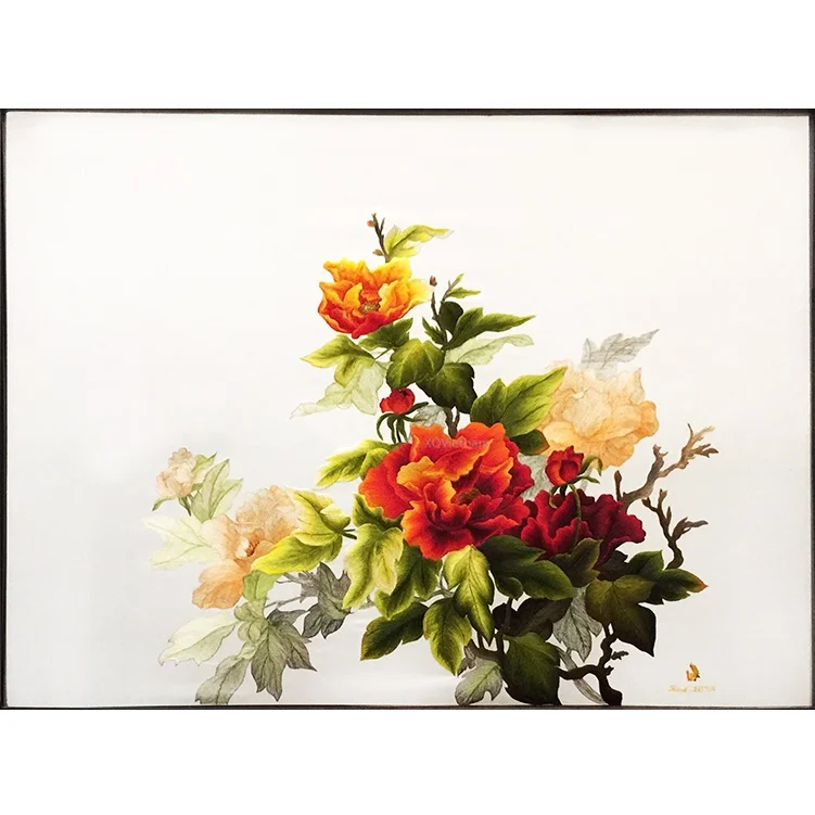 
Wholesale Vietnam Manufactuers The Peony Flower Paintings Two Sides Hand Embroidery Artworks 