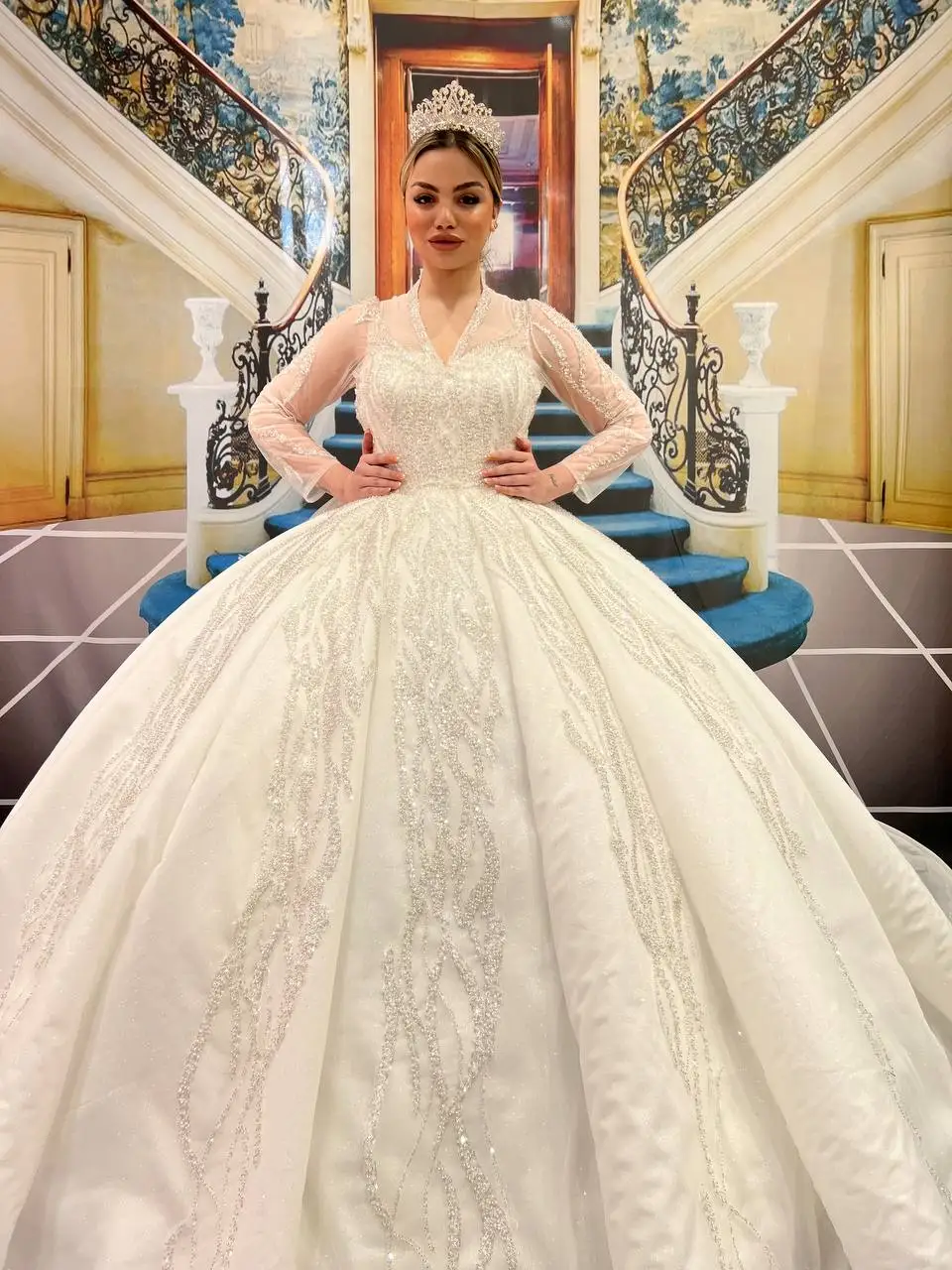 Turkish Woman Wedding Dress Bridal Gown Elegant Long Party Dress Evening Dress Chiffon Tulle Satin Luxury High Quality