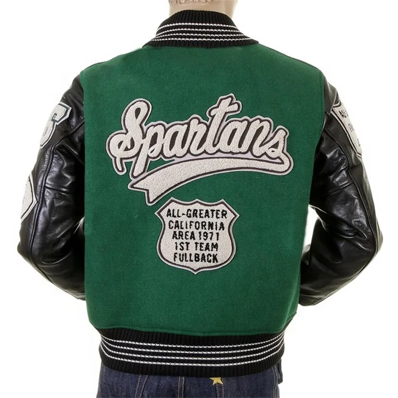 Hot selling new OEM custom leather sleeve bomber letterman baseball towel embroidered varsity jacket for men