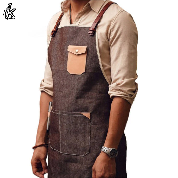 Front Pocket Customized Tool Pocket Apron Uniform Canvas Flower Shop Hair Salon Apron Restaurant Bar Apron Leather Straps