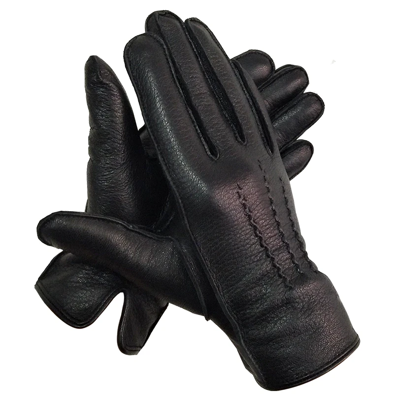 Leather gloves men Lined Deerskin motorcycle Gloves Touch Screen Driving Wool Warm Driving Gloves