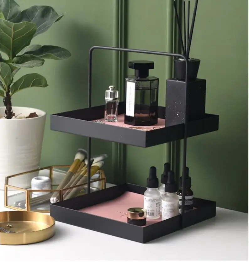 Black Shelf 1 2 Layer Metal Storage Rack With Handle Shelf Desktop Cosmetics Storage Rack Home Bathroom at Wholesale Price India