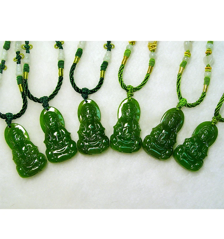 Handmade jewelry guanyin engraved  necklace green jade