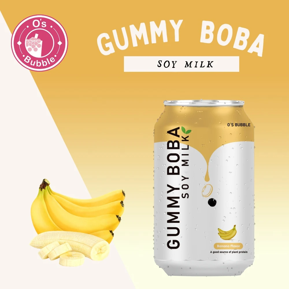 Soy bean milk bubble tea canned drink with brown sugar black tea banana strawberry flavor