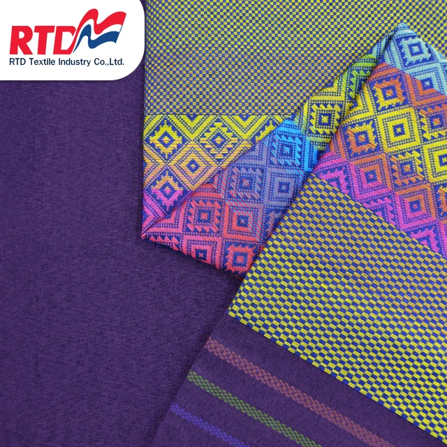 
RTD традиционная тканая тайская ткань 100% полиэстер для тайского саронг-фиолетовый RJ 1334 