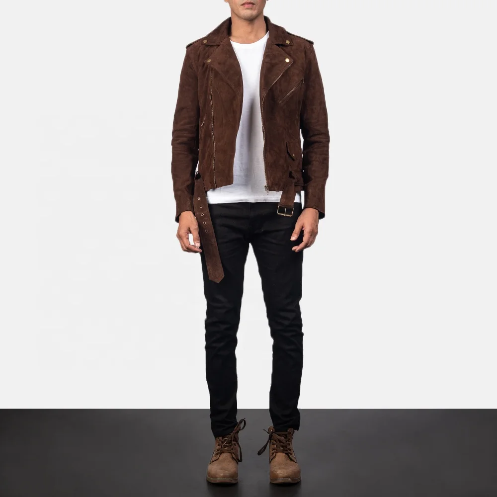 MENS MOTORCYCLE SUEDE LEATHER BIKER JACKET MOTOR BIKE GENUINE REAL LEATHER CASUAL STREET WEARS JACKET RACER CAFE JACKET