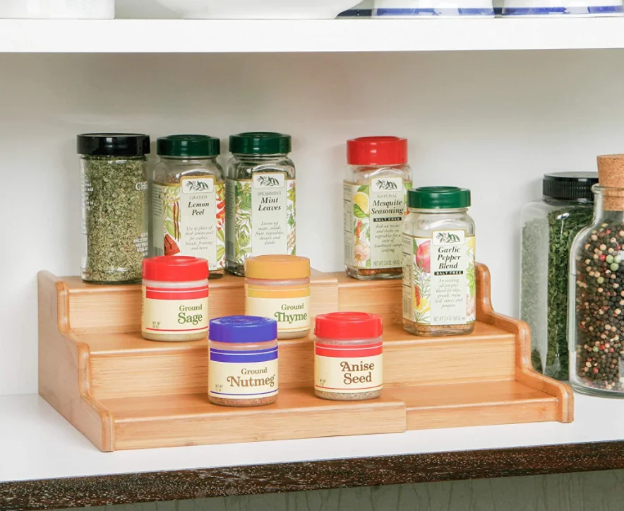 Bamboo Wall-mounted Storage Shelf 3-layer Tea Spice Organizer Drawer Holder Spice Rack