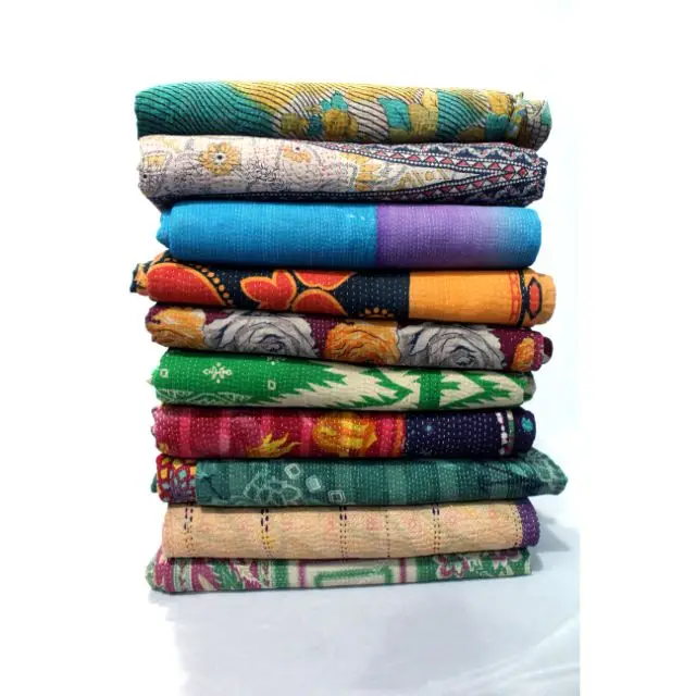 Indian Wholesale Cotton Bedspread Bedding Blanket Medium Throw 100% Handmade Quilt Indian Vintage Kantha