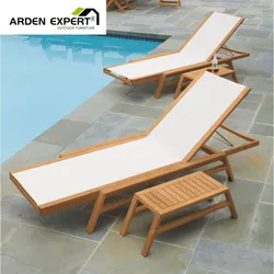 Outdoor Teak Furniture Waterproof Fabric Wood Sun Lounger Poolside Teak Sunbed