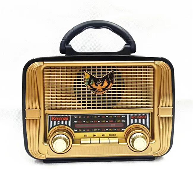 Хорошее качество, Винтажный дизайн, перезаряжаемое радио Kemai USB/TF MP3 музыкальный плеер золотого цвета с высокочувствительной антенной