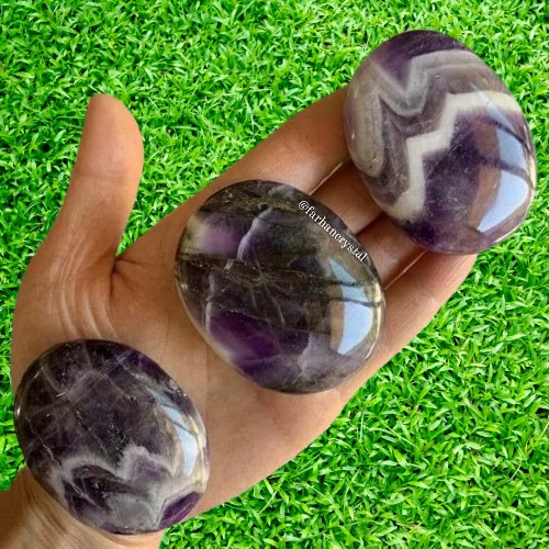 Chevron Amethyst Palm Stones | Wholesale Dream Amethyst Stone Palm Stone