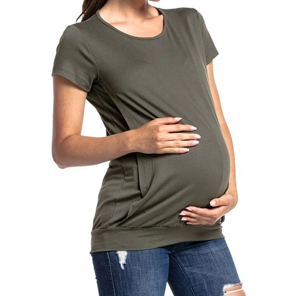 Hot Sale Women Pregnant Nursing Tops Breastfeeding T-Shirt For Summer / Round Neck Short Sleeved Maternity Breastfeeding