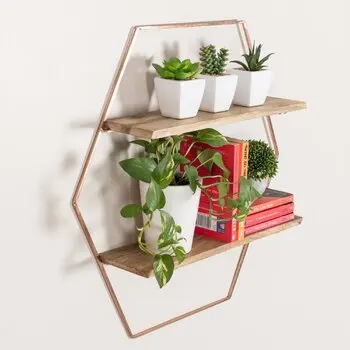 Classic Design Black Diamond Wall Shelf Wooden Shelves 2 Tiers Metal Wire Living Room Storage Home Decor Wholesale Price India