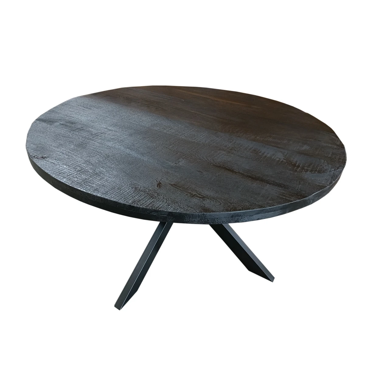 massive solid wood black Round dining table vintage industrial style 2022 mango wood dining table