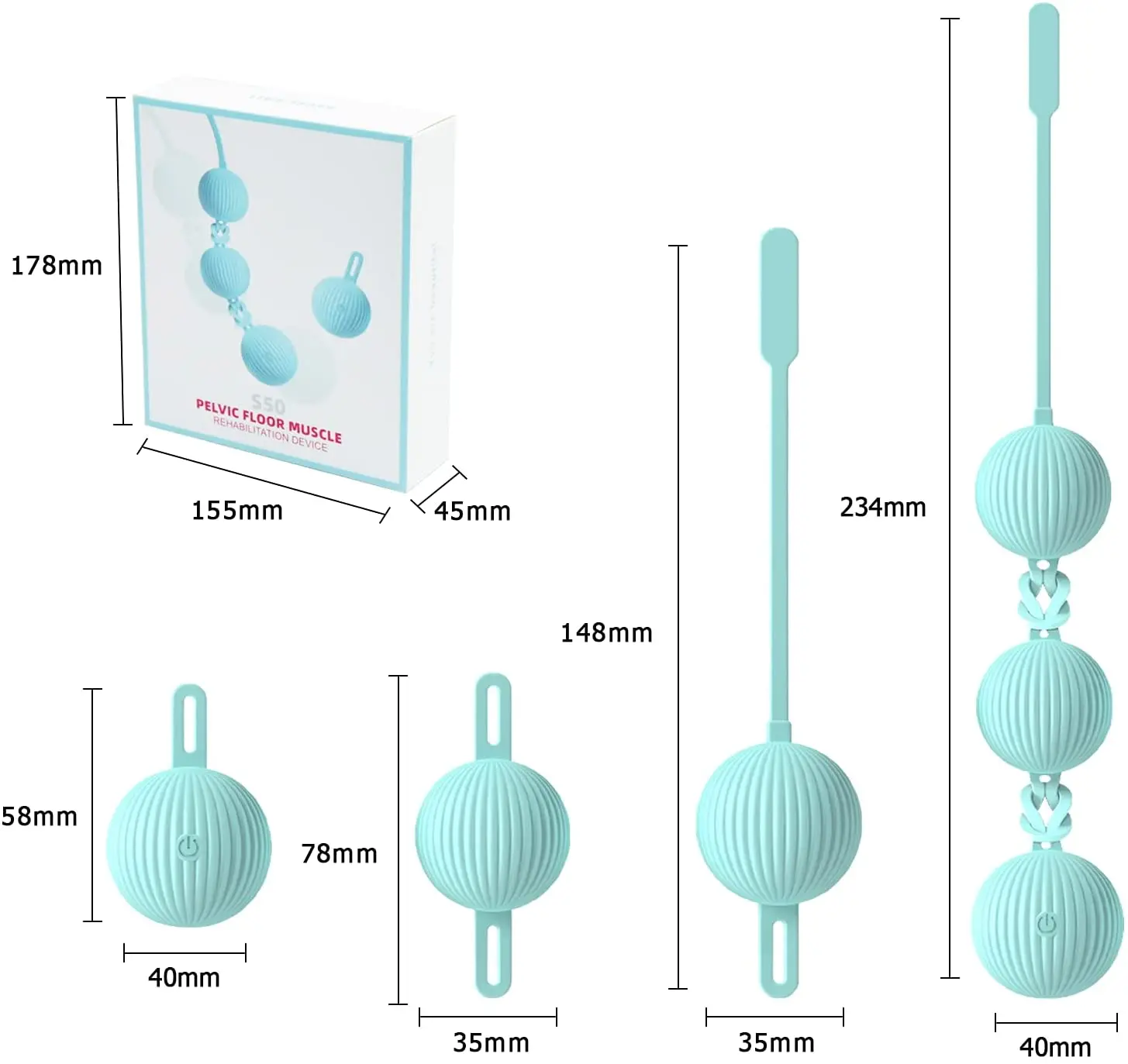 Cupidlover Blue Multi-Ball Remote Kegel Ball Set Female Pelvic Floor Tightening Exercise Kegel Ball Vagina