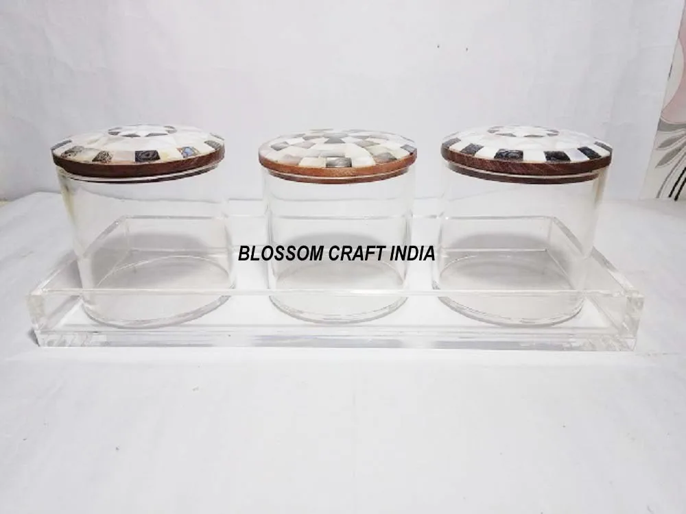 Handmade Mother of Pearl inlay Bone inlay Acrylic Box with Acrylic Tray set for Chocolates & Sweets