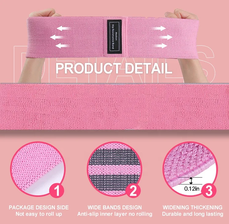 Wholesale Custom Logo 3 Levels Set Non Slip Fabric Yoga Resistance Bands for Legs and Butt