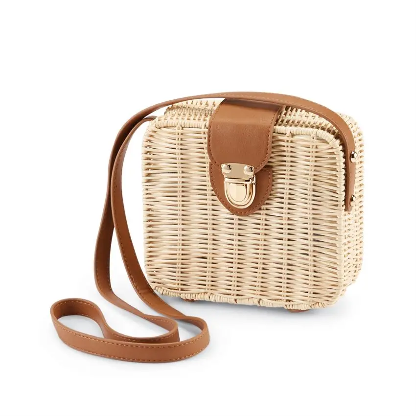 Fashionable bucket rattan hand bag lace loose weave boho handmade trendy rattan bag from Vietnam