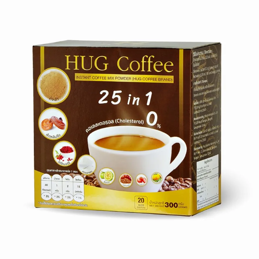 Hug Coffee 25 in 1Thailand Mixed Collagen Tripeptide Cordyceps Lingzhi Gojiberry Instant Coffee Slimming Coffee for Weight Loss