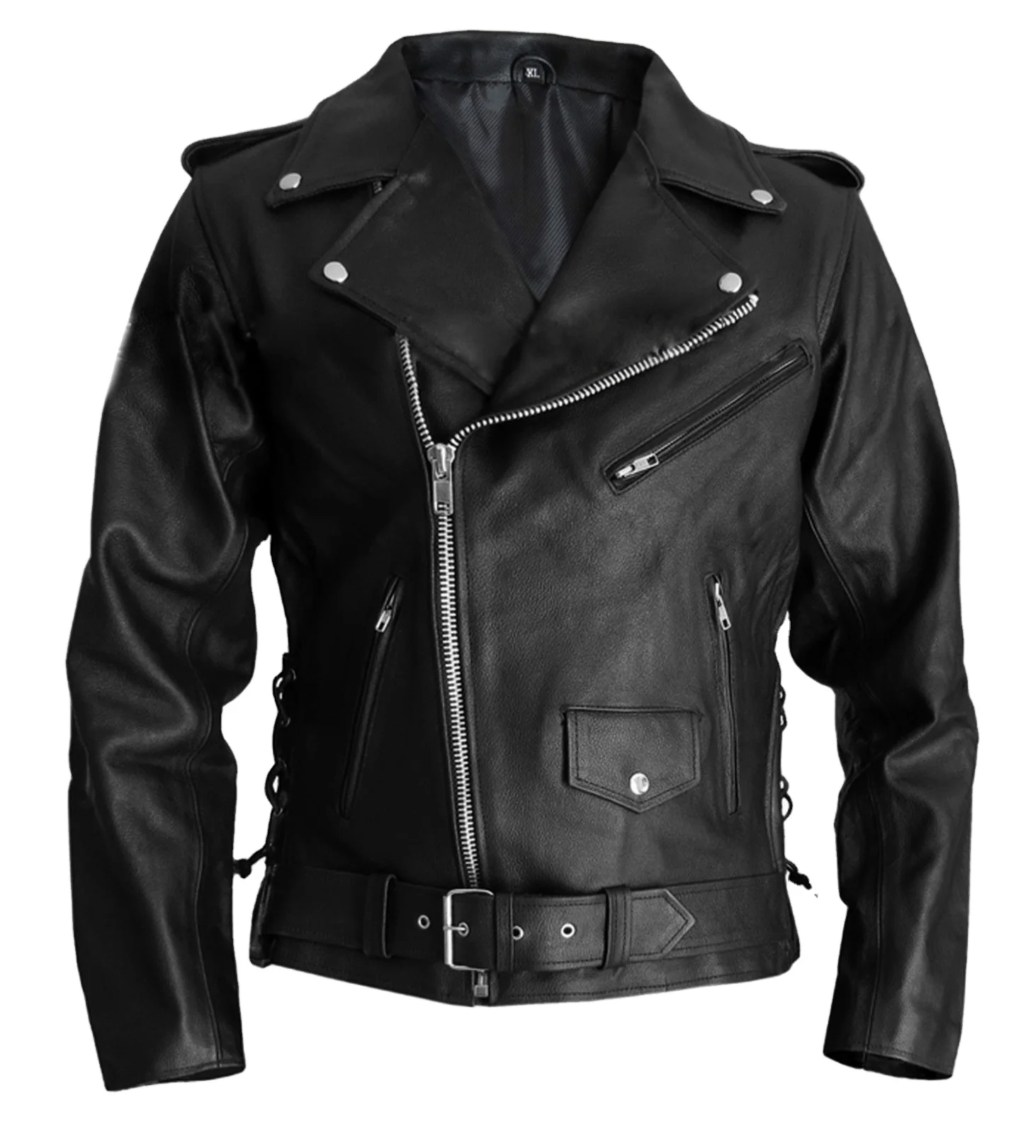 Men Motorcylce Leather Jacket Biker Genuine Leather Casual Racer Cafe Fashion Bikers Riders Jacket OEM