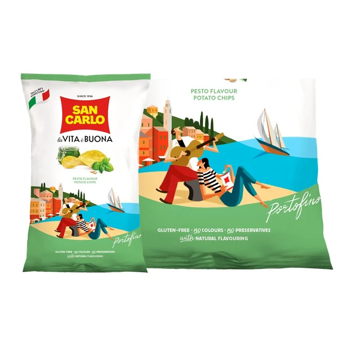 Made in Italy San Carlo italian recipe&aroma potato chips pesto flavor gr 50 italian taste