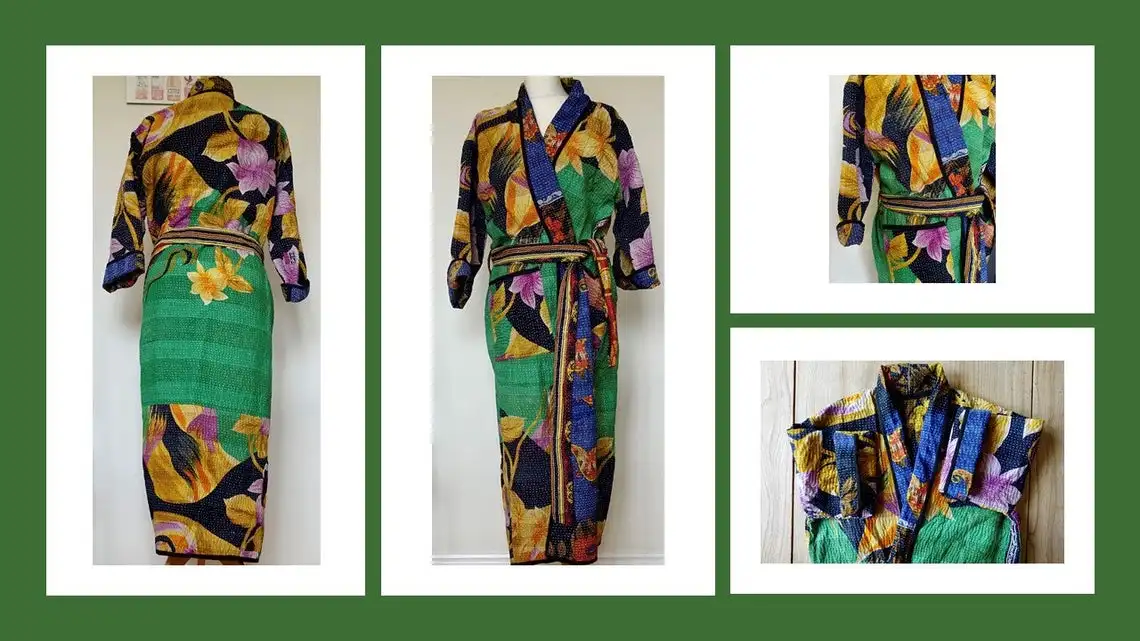 Manufacturer And Wholesale Indian Handmade Kantha Quilted Kimono robe Cardigan Long Kimono And Bathrobe Beach Robe
