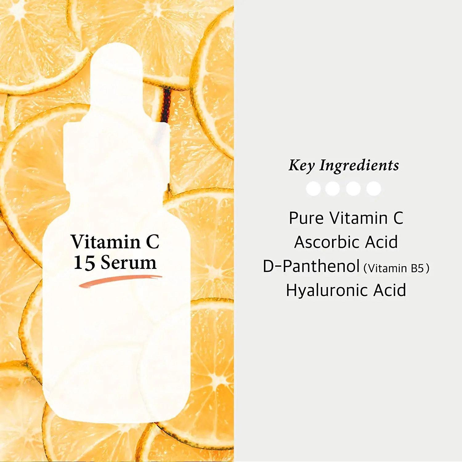 Cos De Baha Vitamin C Facial Serum with L-Ascorbic Acid 15% with Vitamin B5 - for Fades Age Spots, Smoothing Fine Lines 30ml