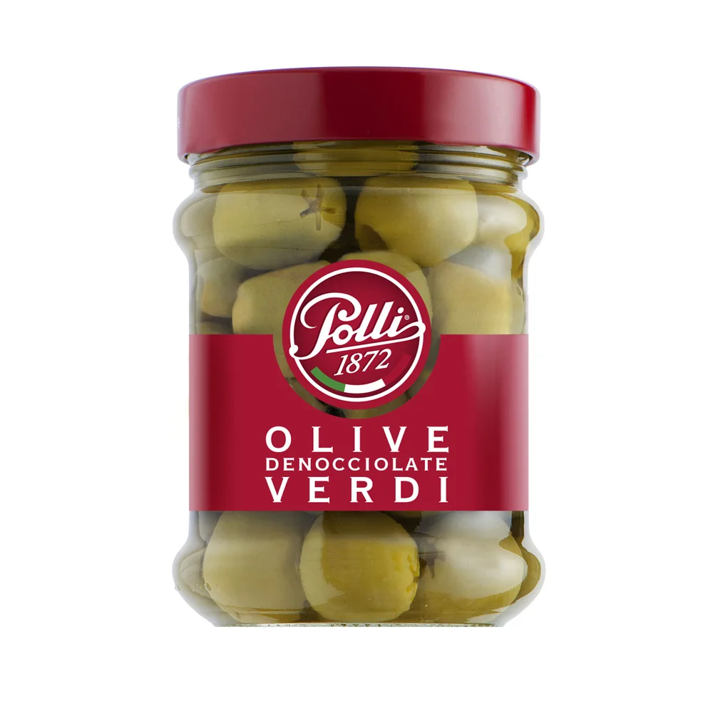 Premium quality green pitted olives 300g mason jars condiment in brine Italian food appetizer dish for export