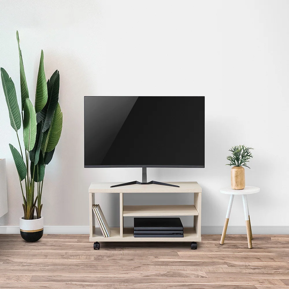 Mobile Wood Media Console TV Floor Stand with Adjustable Shelf With Ample Storage and Mobility