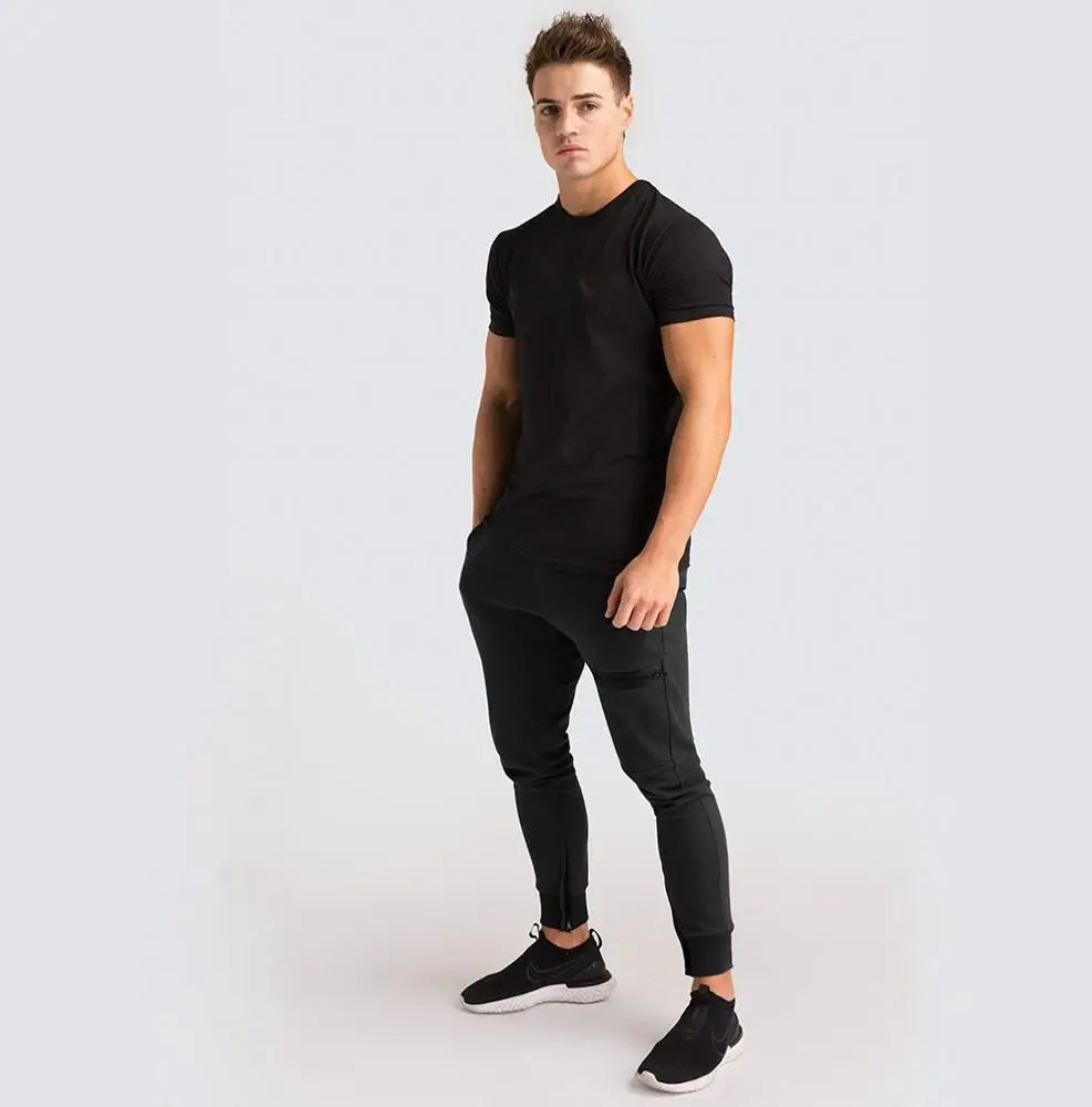 
New Fitness mens t-shirts fitted Gym 95% cotton 5% Spandex Sport Tshirt 