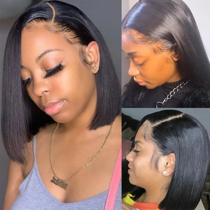 Cheap Cuticle Aligned Virgin Human Hair Lace Front Closure Short Bob Wig Straight Glueless Peruvian Bob Wigs Lace Front Pixie