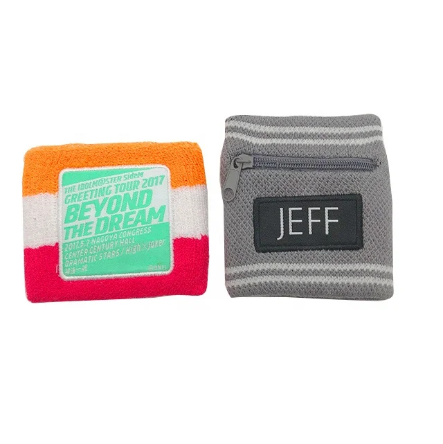 Promotional  customized woven logo cotton sports wristbands with pocket