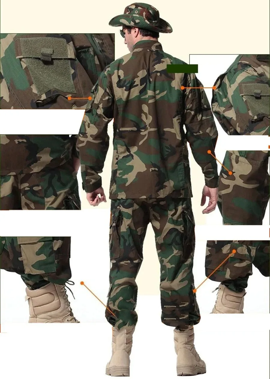 
Men Military Uniform Airsoft Camouflage Tactical Suit Camping Army Special Forces Combat Jcckets Pants Militar Soldier Clothes 