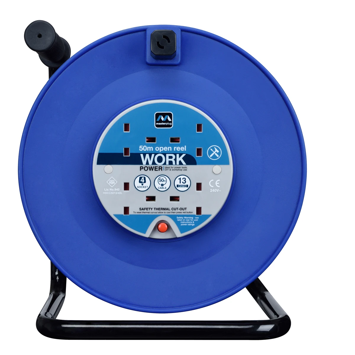 Masterplug HDCC5013/4BL 50M Open Reel 4X 13A Blue & Black