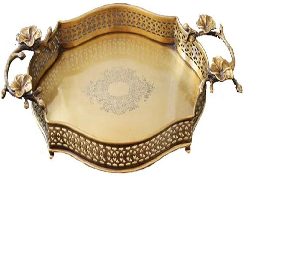 Gold Round Storage Trays,Brass Presentation Plates,Decorative Storage Organizer Serving Tray Jewelry/Cosmetic/Kitchen Tableware9